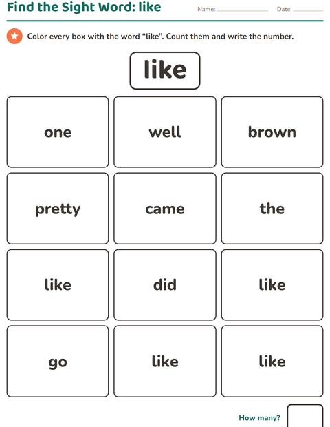 Preview of Sight Words worksheet for kindergarten