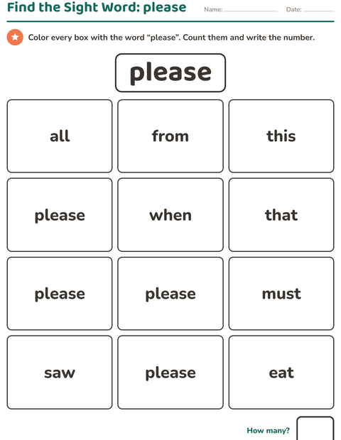 Preview of Sight Words worksheet for kindergarten