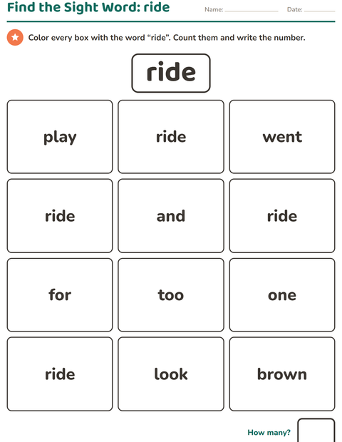 Preview of Sight Words worksheet for kindergarten