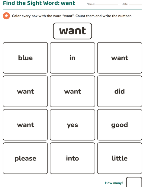 Preview of Sight Words worksheet for kindergarten
