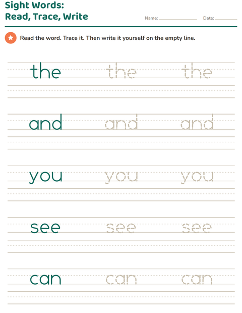 Preview of Sight Words worksheet for kindergarten