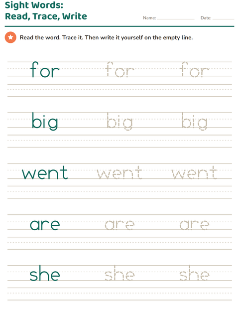 Preview of Sight Words worksheet for kindergarten
