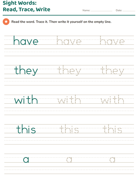 Preview of Sight Words worksheet for kindergarten