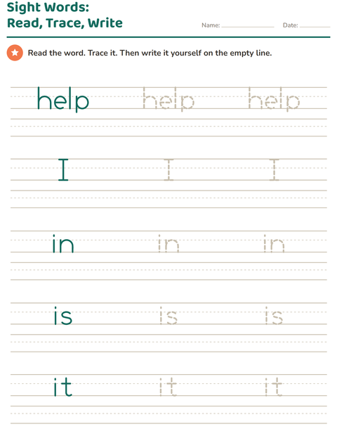 Preview of Sight Words worksheet for kindergarten