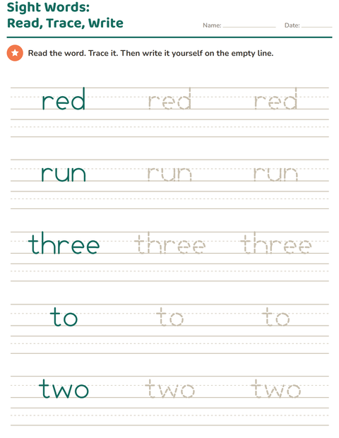 Preview of Sight Words worksheet for kindergarten
