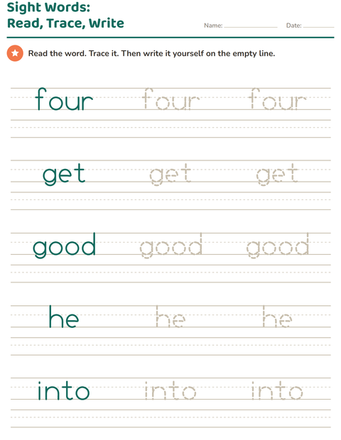 Preview of Sight Words worksheet for kindergarten