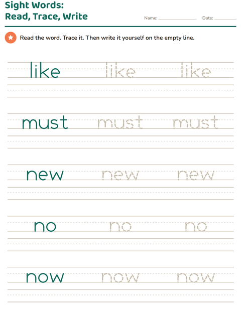 Preview of Sight Words worksheet for kindergarten