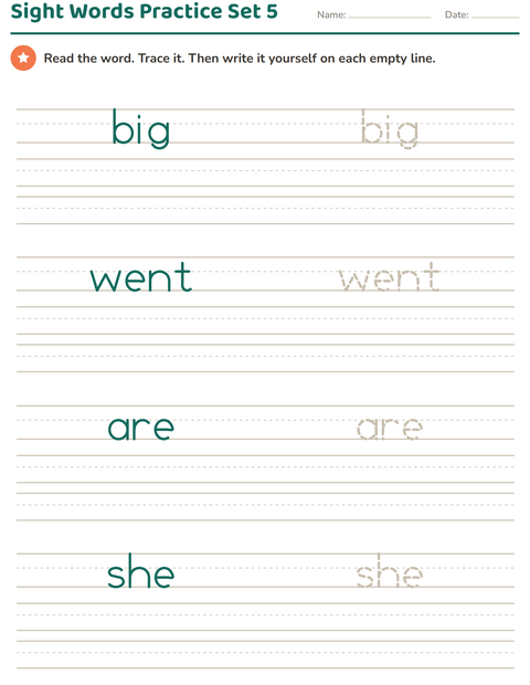 Preview of Sight Words worksheet for kindergarten