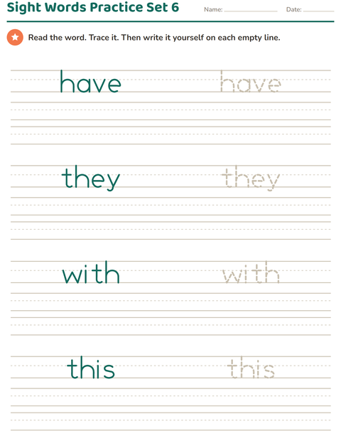 Preview of Sight Words worksheet for kindergarten