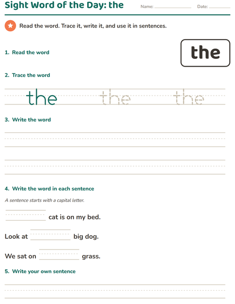 Preview of Sight Words worksheet for kindergarten