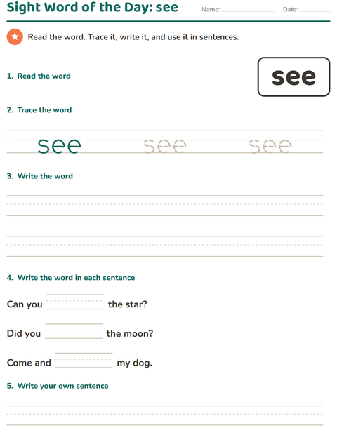 Preview of Sight Words worksheet for kindergarten