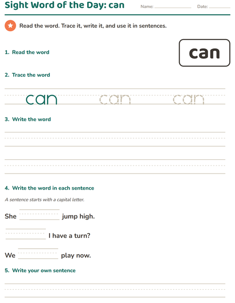 Preview of Sight Words worksheet for kindergarten