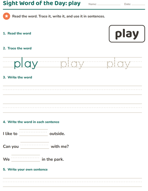Preview of Sight Words worksheet for kindergarten