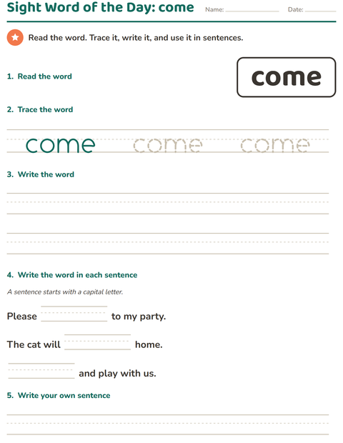 Preview of Sight Words worksheet for kindergarten