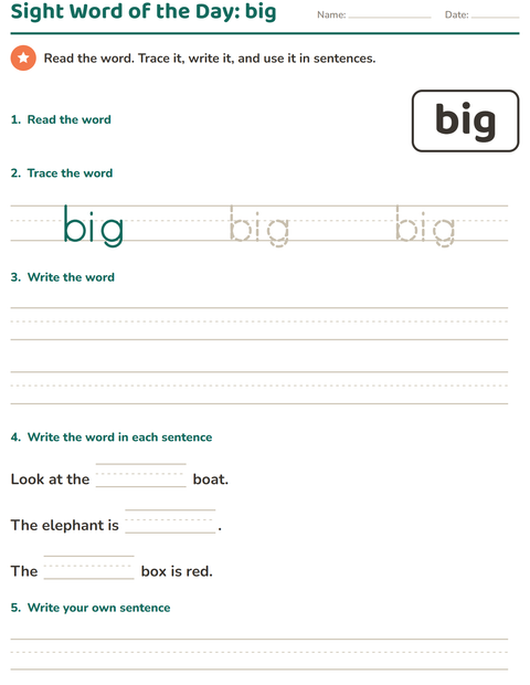 Preview of Sight Words worksheet for kindergarten