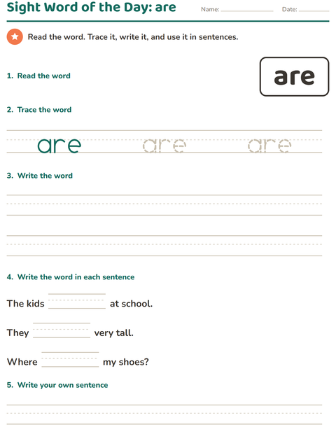 Preview of Sight Words worksheet for kindergarten