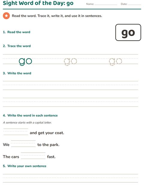 Preview of Sight Words worksheet for kindergarten