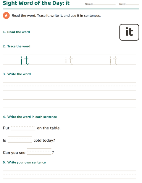 Preview of Sight Words worksheet for kindergarten