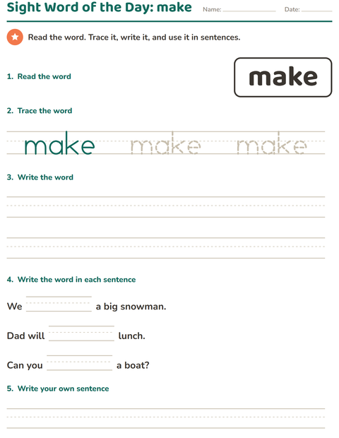 Preview of Sight Words worksheet for kindergarten