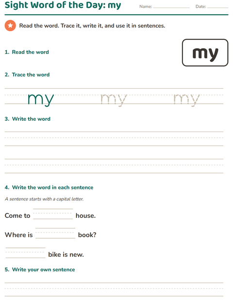Preview of Sight Words worksheet for kindergarten