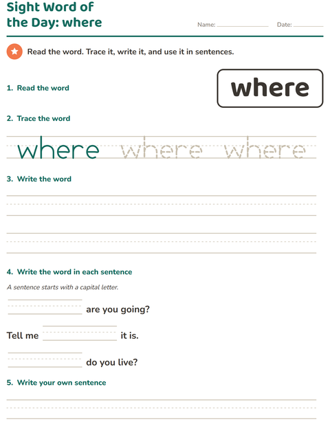 Preview of Sight Words worksheet for kindergarten