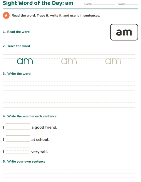 Preview of Sight Words worksheet for kindergarten