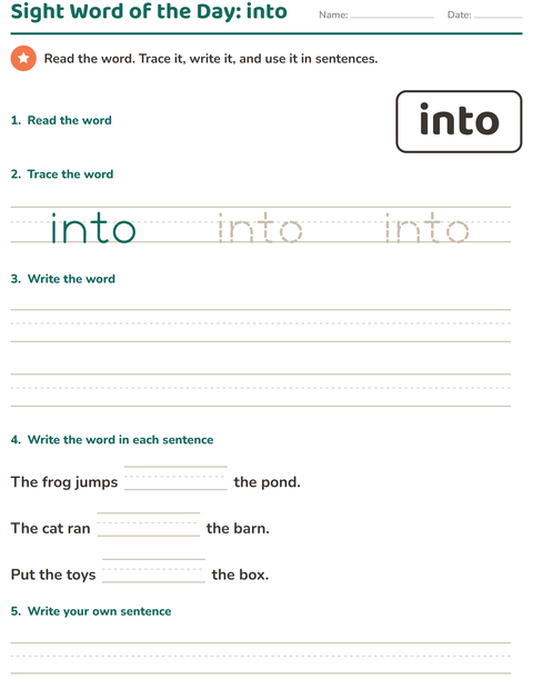 Preview of Sight Words worksheet for kindergarten