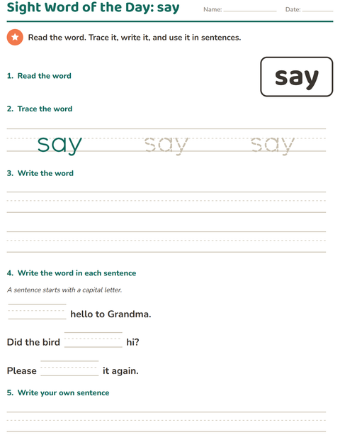 Preview of Sight Words worksheet for kindergarten