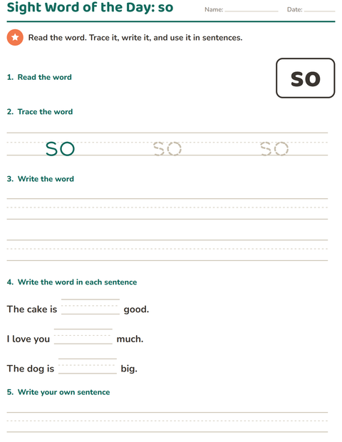 Preview of Sight Words worksheet for kindergarten