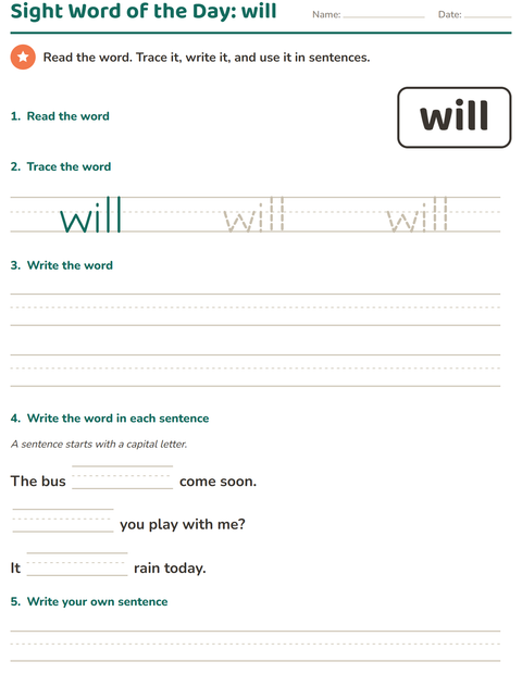 Preview of Sight Words worksheet for kindergarten
