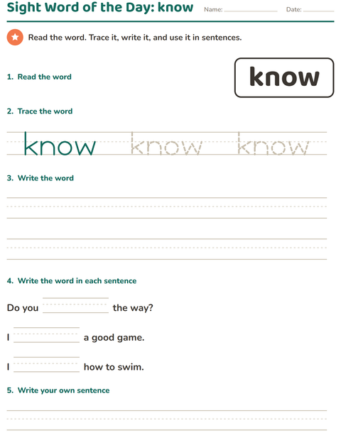Preview of Sight Words worksheet for kindergarten