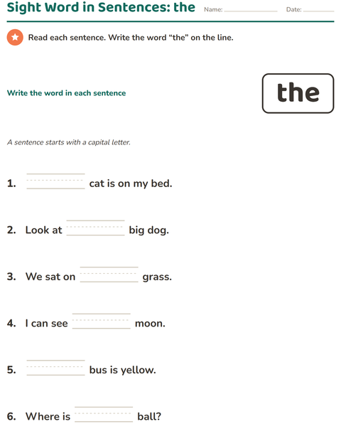 Preview of Sight Words worksheet for kindergarten