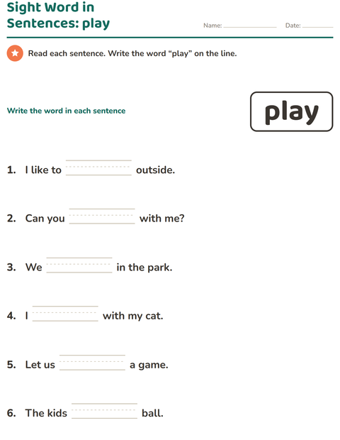 Preview of Sight Words worksheet for kindergarten