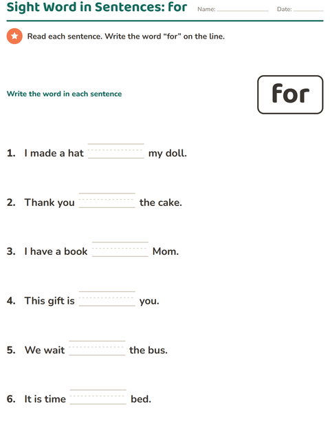 Preview of Sight Words worksheet for kindergarten