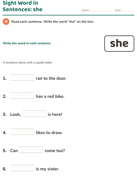 Preview of Sight Words worksheet for kindergarten