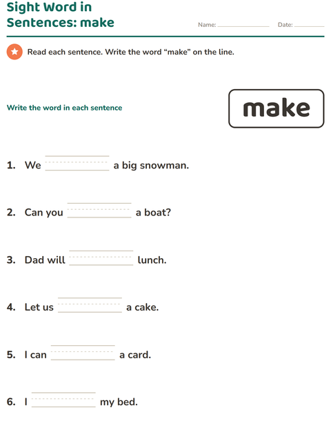Preview of Sight Words worksheet for kindergarten