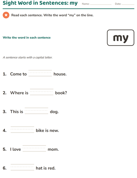 Preview of Sight Words worksheet for kindergarten
