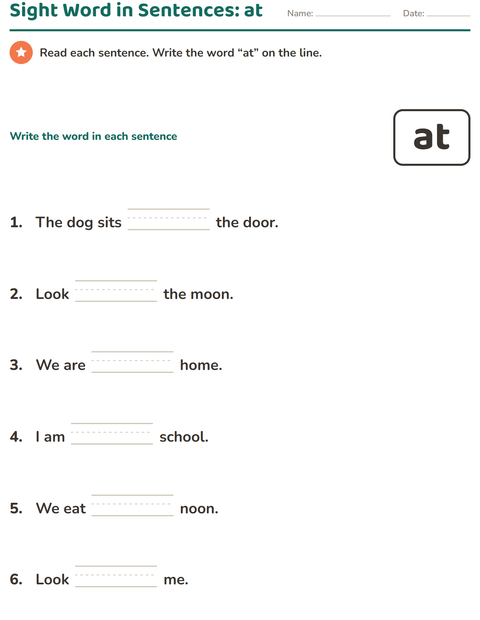 Preview of Sight Words worksheet for kindergarten