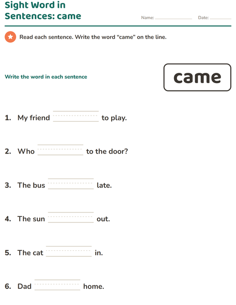 Preview of Sight Words worksheet for kindergarten