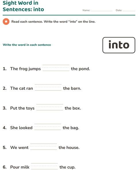 Preview of Sight Words worksheet for kindergarten