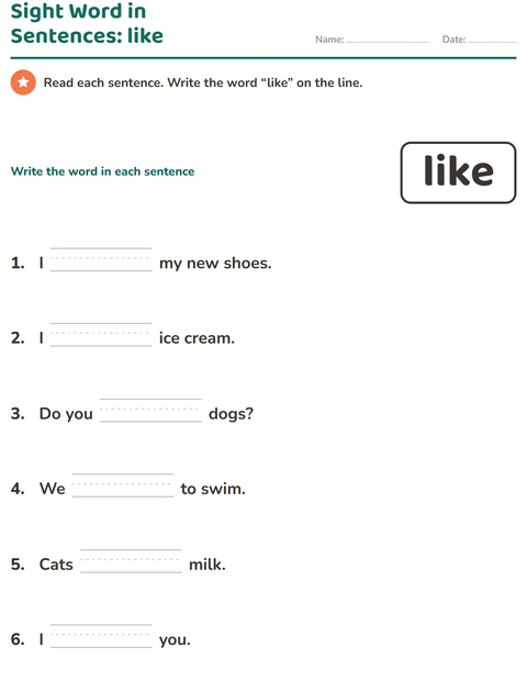 Preview of Sight Words worksheet for kindergarten