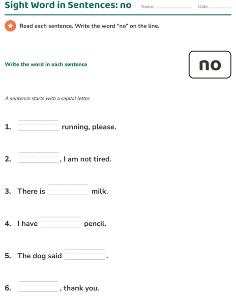 Preview of Sight Words worksheet for kindergarten
