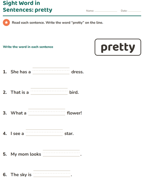 Preview of Sight Words worksheet for kindergarten