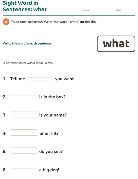Preview of Sight Words worksheet for kindergarten