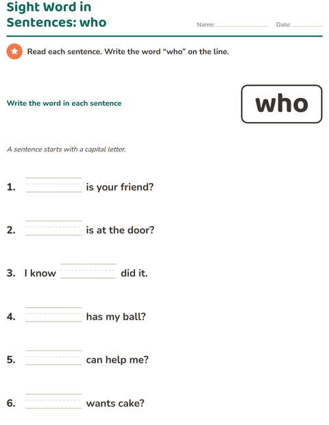 Preview of Sight Words worksheet for kindergarten