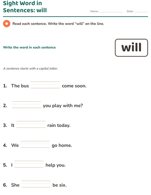 Preview of Sight Words worksheet for kindergarten