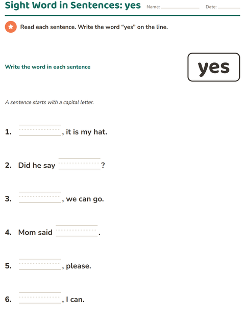 Preview of Sight Words worksheet for kindergarten