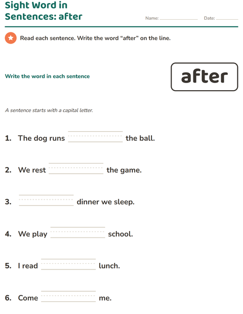 Preview of Sight Words worksheet for kindergarten