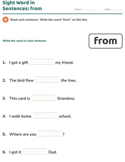 Preview of Sight Words worksheet for kindergarten