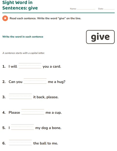 Preview of Sight Words worksheet for kindergarten